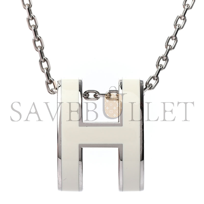 HERMÈS LACQUERED PALLADIUM POP H PENDANT NECKLACE WHITE 